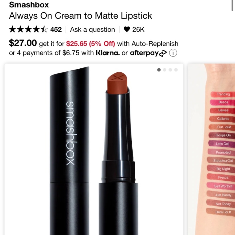 Smashbox cream to matte lipstick in shade “caliente”